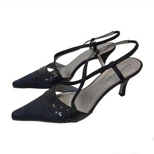 Ellen Tracy Weston Black Satin Sequence Pointed Toe Heels 8.5M